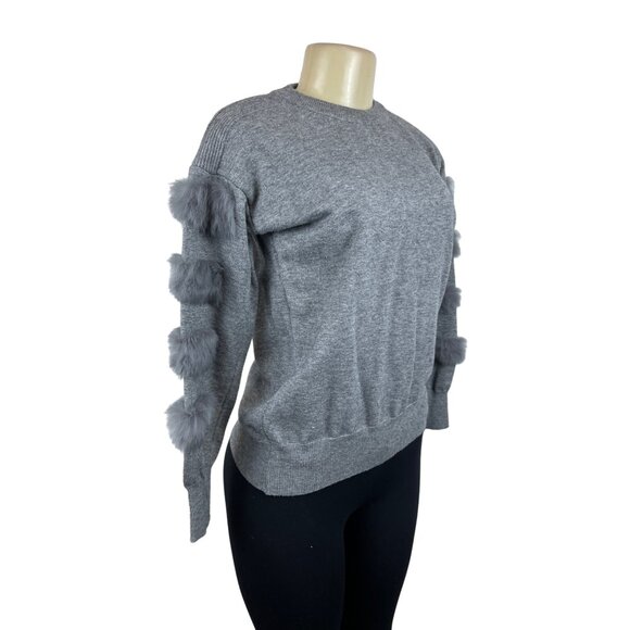 Daily Women's Gray Faux Fur Sleeve Trim Sweater Soft & Cozy Fabric Sz M/L - Picture 2 of 5